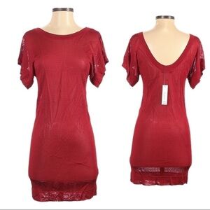 Shopbop Bob Basics Red Sheer Short Sleeve Mini Bodycon Stretchy Dress Size XS